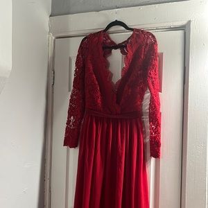 Red floor length lace dress